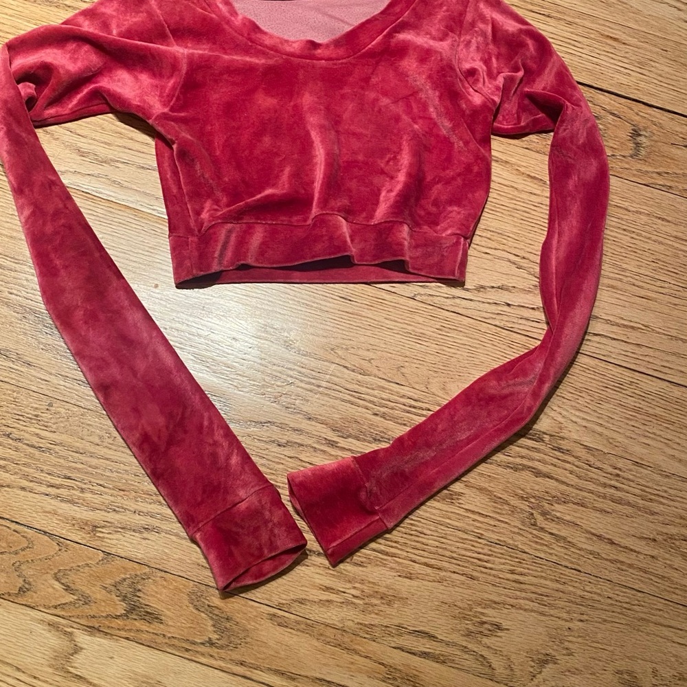 Velvet Long Sleeve Crop Top - Red